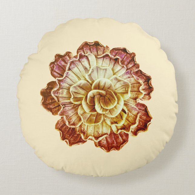 Burgundy & Cream (Primary) Rosette Elegance Round Round Pillow (Front)