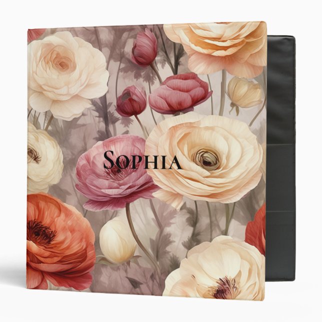 Burgundy Cream Spring Flowers  Binder (Front/Inside)
