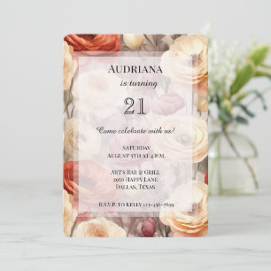 Burgundy Cream Spring Flowers Birthday Invitation