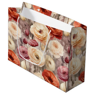 Burgundy Cream Spring Flowers Bridal Shower Large Gift Bag
