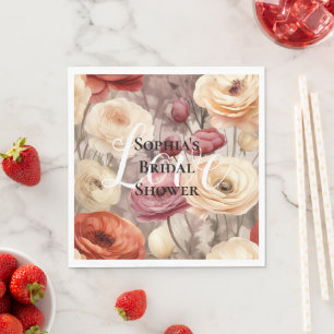 Burgundy Cream Spring Flowers Bridal Shower Napkin