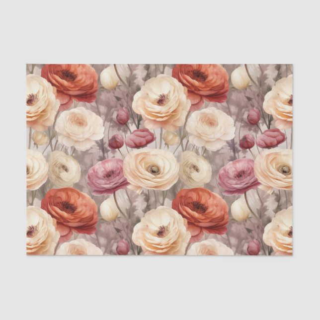 Burgundy Cream Spring Flowers Bridal Shower Tissue Paper (Front)