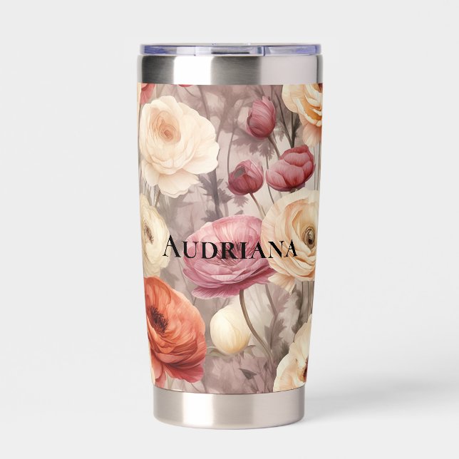 Burgundy Cream Spring Flowers   Insulated Tumbler (Front)