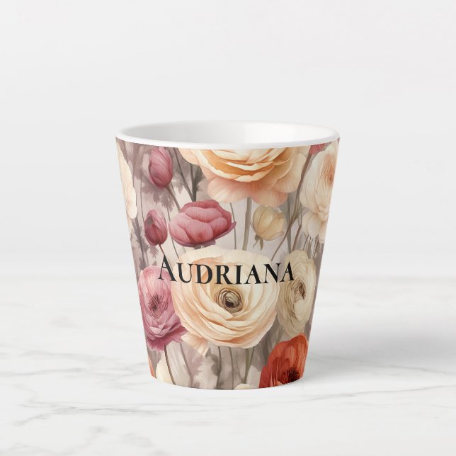 Burgundy Cream Spring Flowers   Latte Mug (Front)