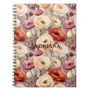 Burgundy Cream Spring Flowers   Notebook
