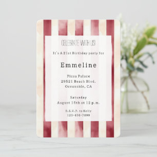 Burgundy Cream Stripes Birthday Invitation