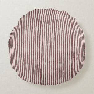 Burgundy Cream Stripes Christmas Round Pillow