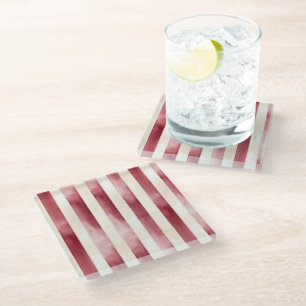 Burgundy Cream Stripes  Glass Coaster