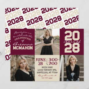 Burgundy & Cream Tan 3 Photo Graduation Invitation