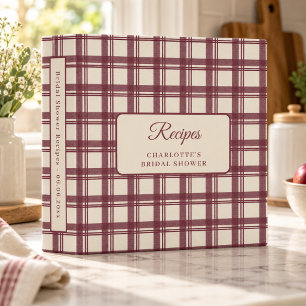 Burgundy Cream Tartan Bridal Shower recipe Binder