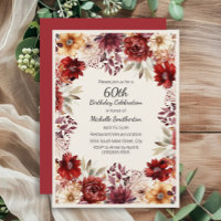 Burgundy Cream Watercolor Floral 60th Birthday