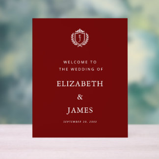 Burgundy Crest Wedding Welcome, Custom Initials