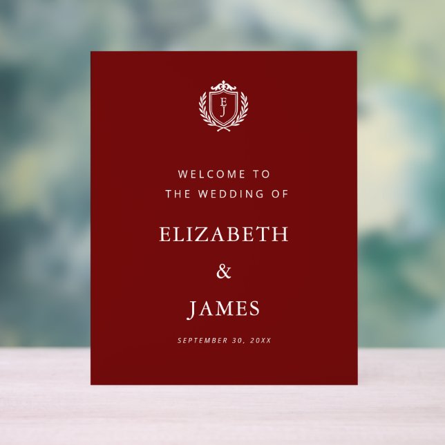 Burgundy Crest Wedding Welcome, Custom Initials (Neutre)