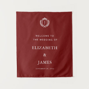 Burgundy Crest Wedding Welcome, Custom Initials Tapestry