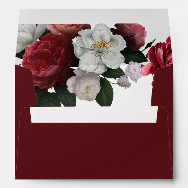 Burgundy crimson red maroon roses Fall Wedding  Envelope (Back (Bottom))