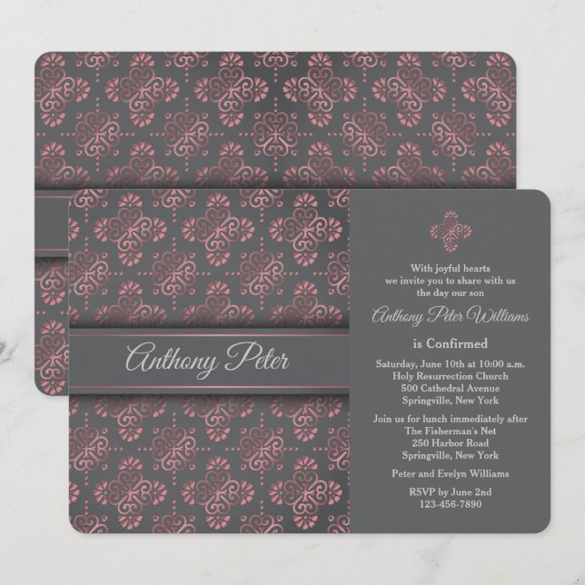 Burgundy Cross Religious Invitation (Front/Back)