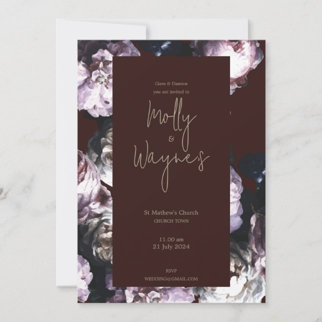 Burgundy Custom Floral  Invitation (Front)