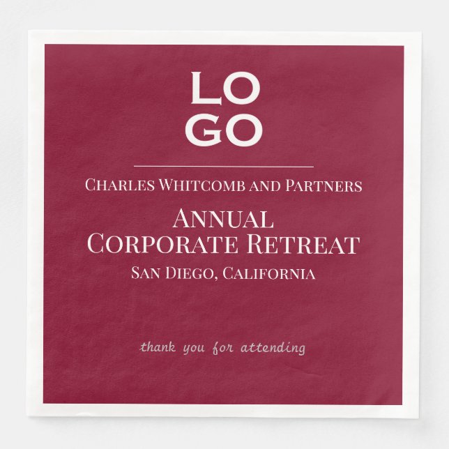 Burgundy Custom Logo Business or Corporate Event  Napkin (Front)