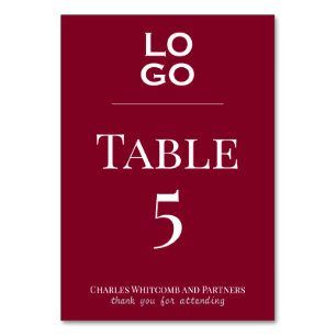 Burgundy Custom Logo Business or Corporate Event Table Number