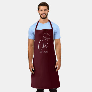 Burgundy cute hat and script personalized chef apron