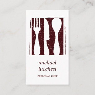 Burgundy Cutlery   Chef Catering Bakery Restaurant Business Card