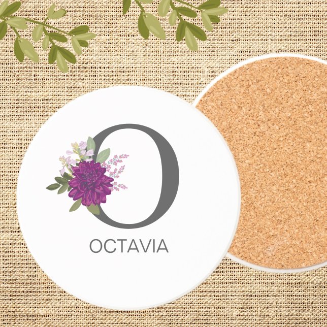 Burgundy Dahlia Floral Alphabet Letter Monogram   Coaster (Creator Uploaded)