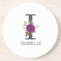Burgundy Dahlia Floral Alphabet Letter Monogram  
