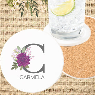 Burgundy Dahlia Floral Alphabet Letter Monogram  O Coaster