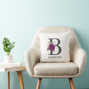 Burgundy Dahlia Floral Alphabet Letter Monogram  O Throw Pillow