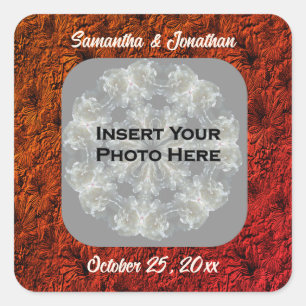 Burgundy Daisies Floral Personalized Wedding Photo Square Sticker