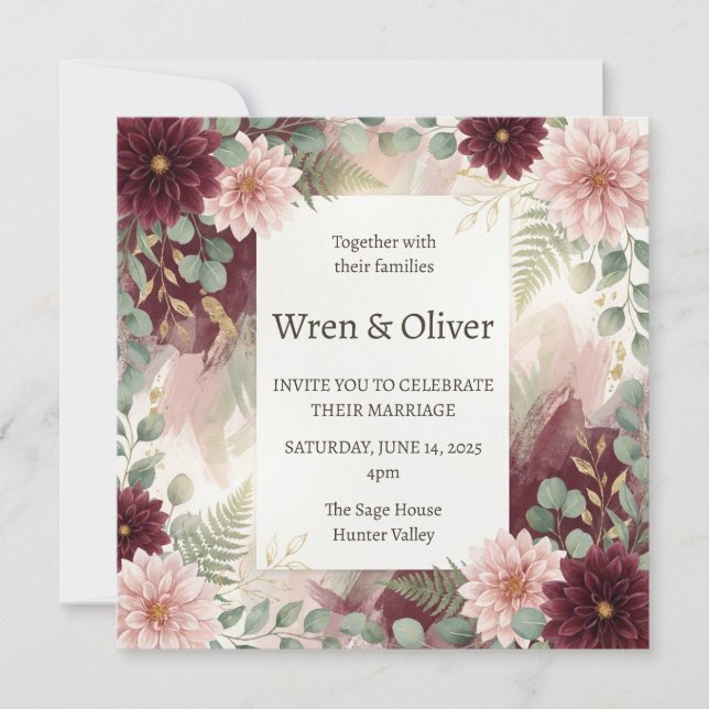 Burgundy Daisy Floral Wedding Invitation (Front)