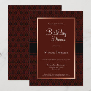 Burgundy Damask Birthday Dinner Party Invitation