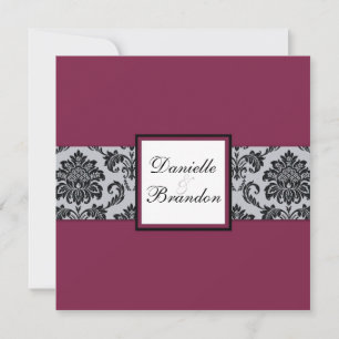 Burgundy Damask Monogram Wedding Invitation