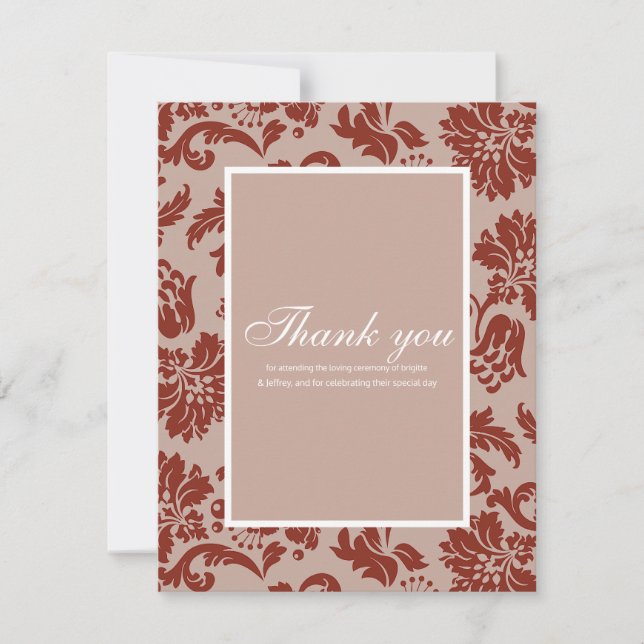 Burgundy damask pattern thank you card (Front)