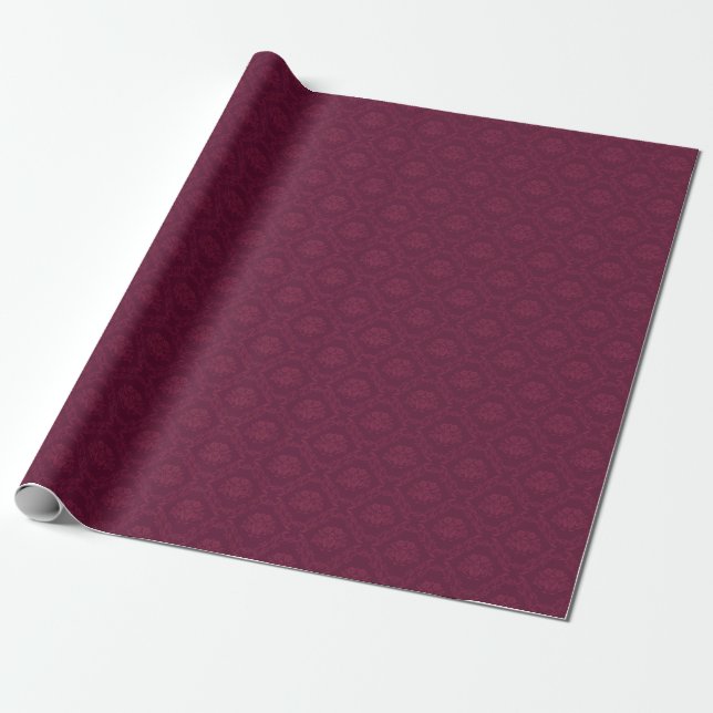 Burgundy Damask Pattern Wrapping Paper (Unrolled)