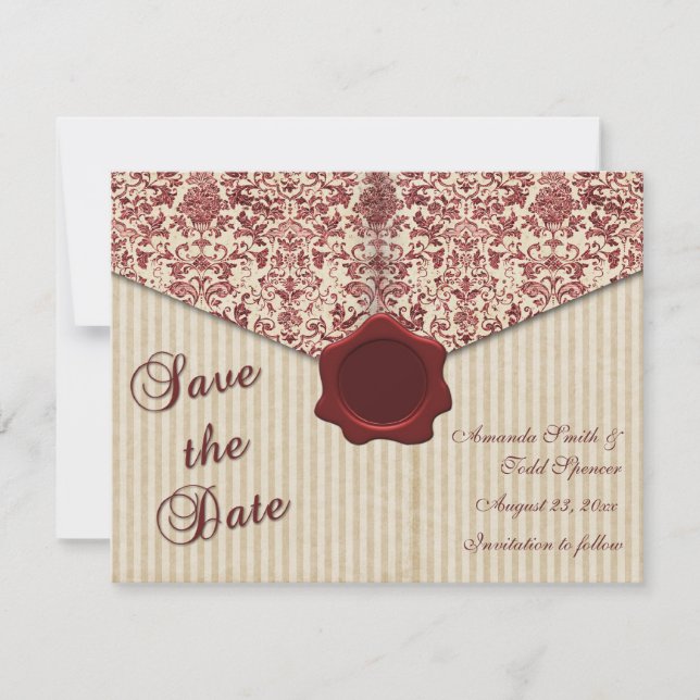 Burgundy Damask Save the Date (Front)
