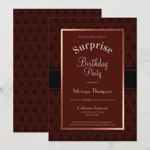 Burgundy Damask Surprise Birthday Party Invitation