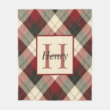 Burgundy, Dark Gray and Tan Plaid Personalized