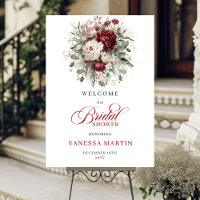 Burgundy Deep Red Floral Bridal Shower Welcome