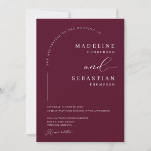 Burgundy Deep Romance Modern Arch Photo Wedding Invitation
