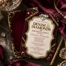 Burgundy Denim & Diamonds Birthday Party Elegant