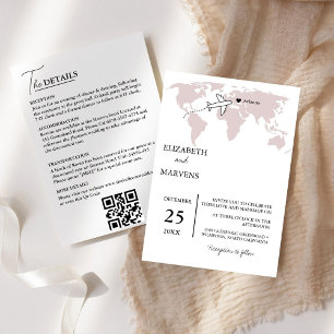 Burgundy Destination Travel  All In One Wedding Invitation