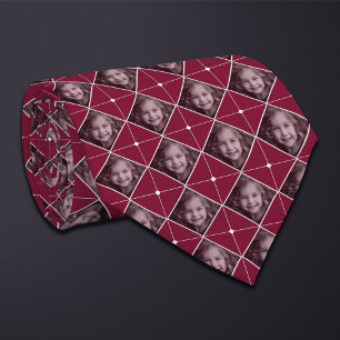 Burgundy Diamond 1-Photo Pattern Neck Tie
