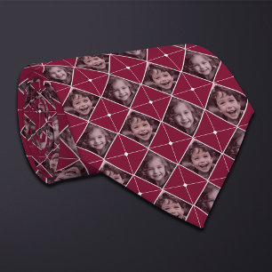 Burgundy Diamond 2-Photo Pattern Neck Tie