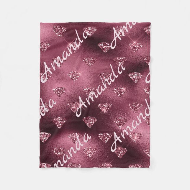 Burgundy Diamond  Personalized Fleece Blanket (Front)