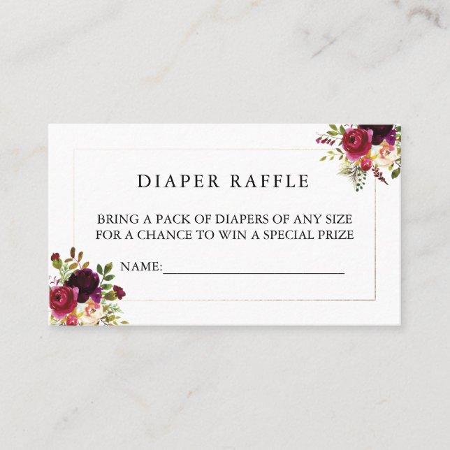 Burgundy Diaper Raffler Business Card (Front)