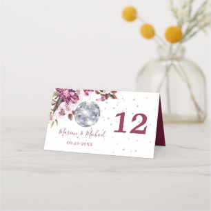 Burgundy Disco Floral Wedding Table Number  Place Card