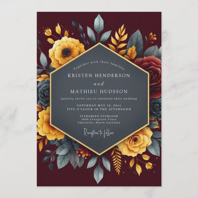 Burgundy Distinguished Autumnal Wedding Invitation (Front)