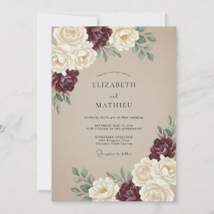 Burgundy Distinguished Vintage Wedding Invitation