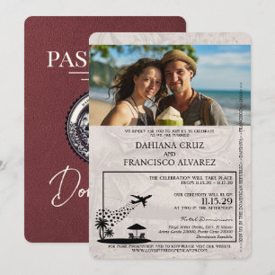 Burgundy Dominican Republic Passport Wedding Invitation